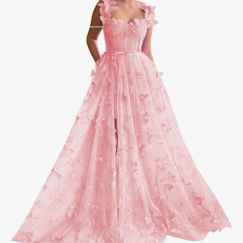 Pink Flutter Sleeve Sweetheart Maxi Gown